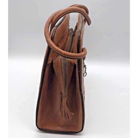 Vintage 60s Gaitan Artisan Hand Tooled Carved Leather Double Handle Purse Mexico - Picture 7 of 12